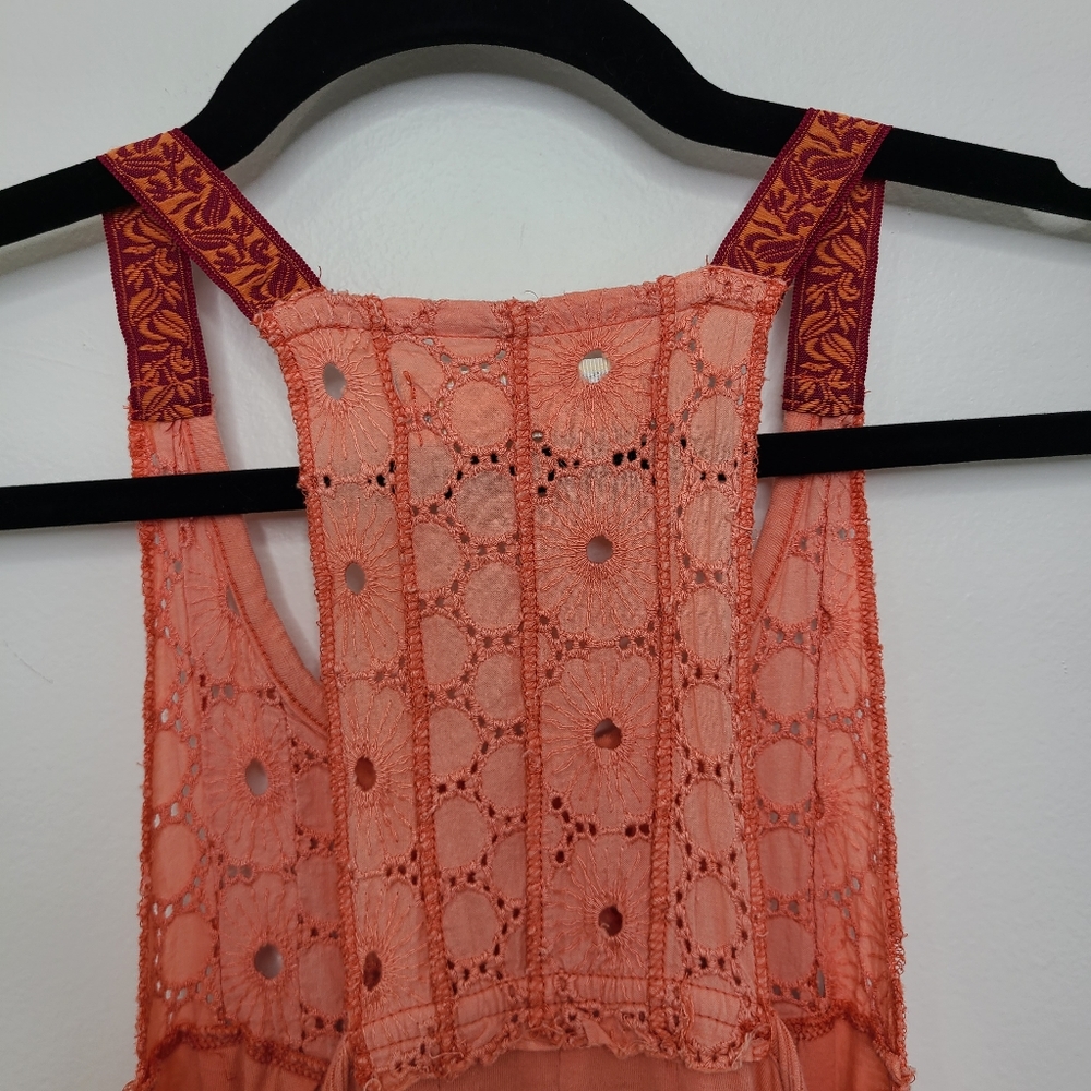 Free People Tank Top Dress Scoop Neck Tie Dye Bohemian Peach Red Size Smal - Picture 14 of 16